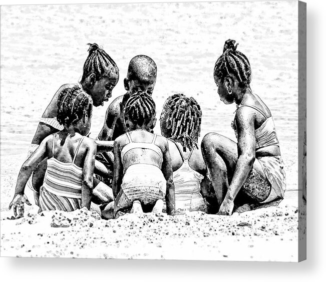 Kids Acrylic Print featuring the digital art Kids Having Fun On The Beach by Carrie OBrien Sibley