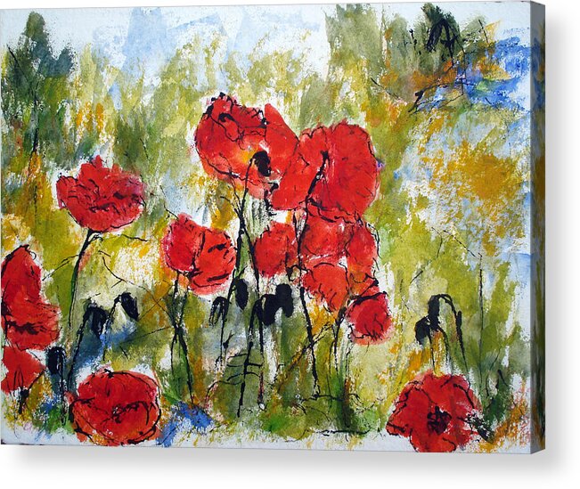 Poppies Acrylic Print featuring the painting May Poppies by Jackie Sherwood