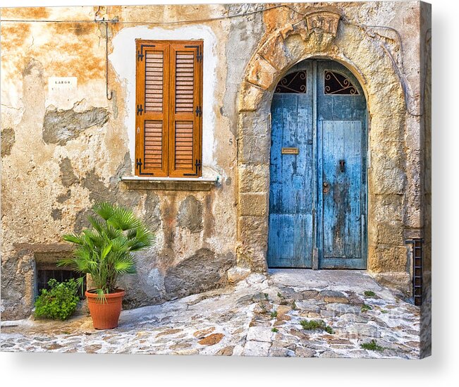 Mediterranean Acrylic Print featuring the photograph Mediterranean door window and vase by Silvia Ganora