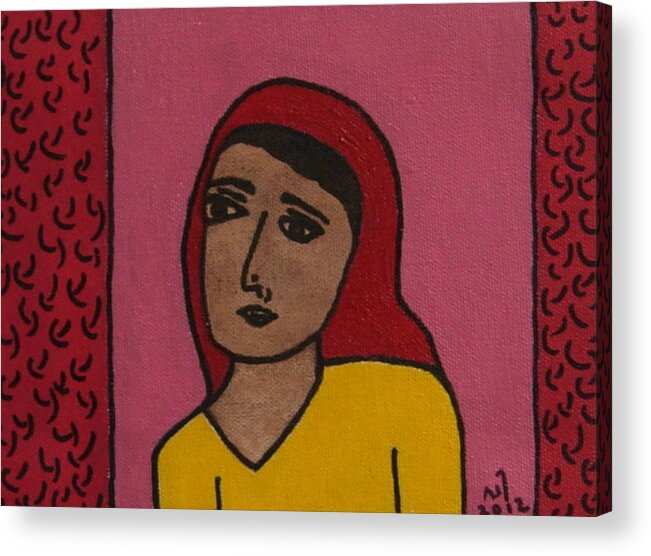 Girl Wearing A Head Scarf Acrylic Print featuring the painting No. 374 by Vijayan Kannampilly