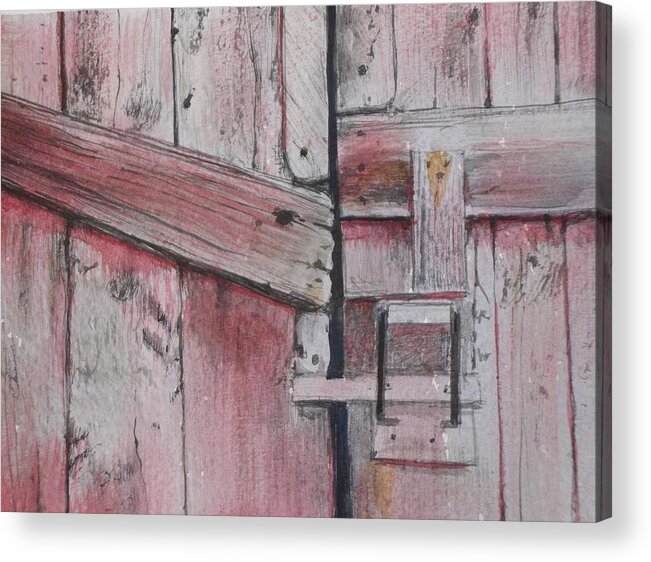 Walt Maes Acrylic Print featuring the painting Old red barn door by Walt Maes