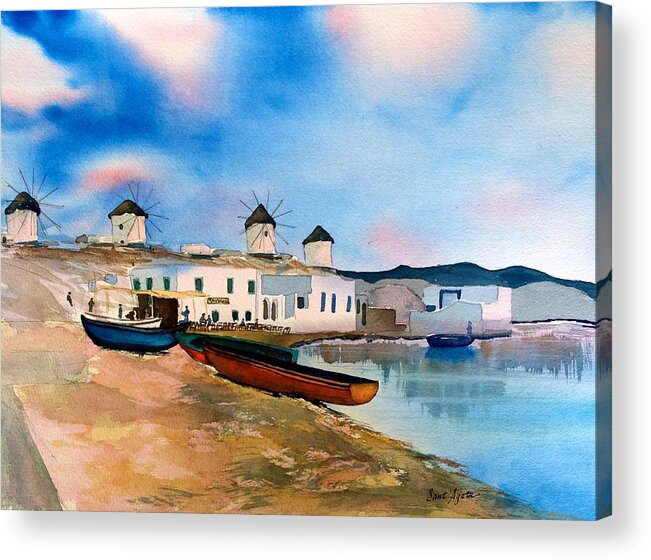 Mykonos Acrylic Print featuring the painting Quiet Days by Frank SantAgata