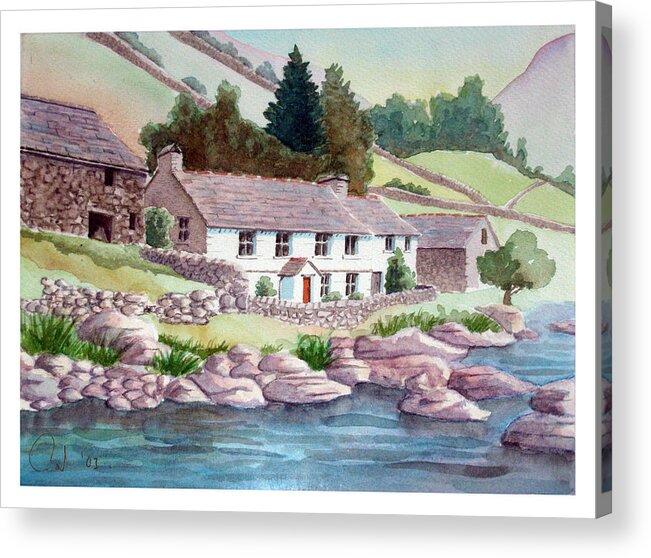 Watercolor Acrylic Print featuring the painting Riverside Farm by Rod Jones