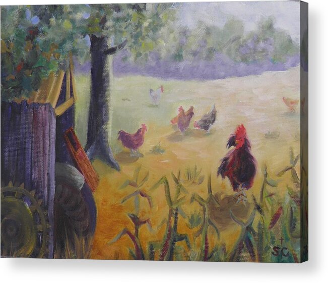 Rooster Acrylic Print featuring the painting Rooster Crow by Sharon Casavant
