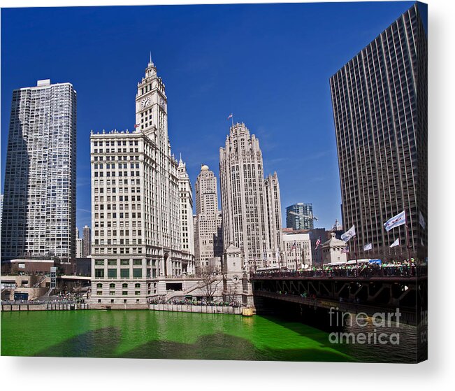 Wrigley Tower Chicago Acrylic Print featuring the photograph Saint Patrick's Day by Dejan Jovanovic