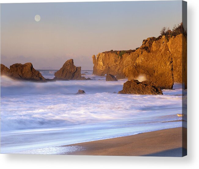Mp Acrylic Print featuring the photograph Seastacks And Full Moon At El Matador by Tim Fitzharris