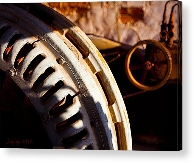 Arizona Artist Jephyr Aka Jeff Curtis Digital Photograph Photography Ghost Town Mining Camp Rusting Relic Old Machine Late Afternoon Sun Shadows And Ghosts Acrylic Print featuring the photograph Shadows and Ghosts by Jephyr Art