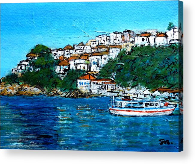 Greece Acrylic Print featuring the painting Skiathos Greece No2 by Jackie Sherwood