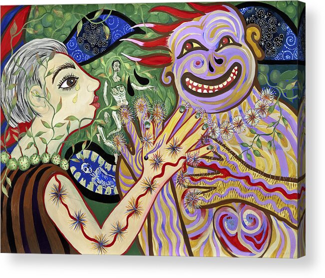 Life And Death Acrylic Print featuring the painting Smiles and Tears by Shoshanah Dubiner