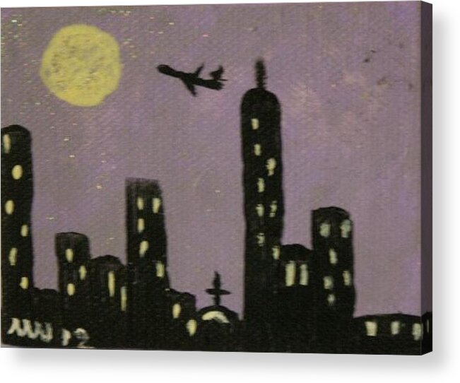 Purple Acrylic Print featuring the painting Soul of the City by Maria Wall