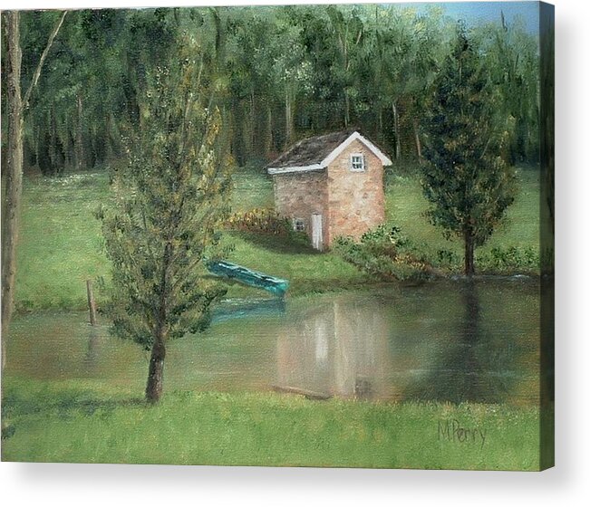 Paintings Acrylic Print featuring the painting Springhouse Reflection by Margie Perry