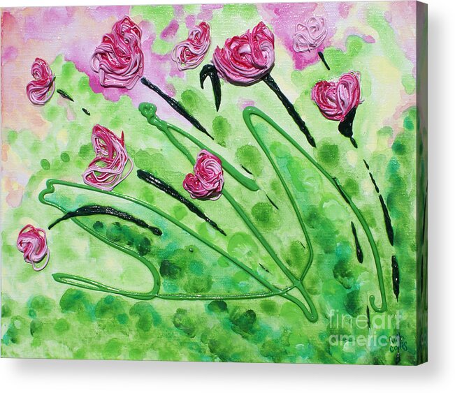 Thick Paint Acrylic Print featuring the painting Stringy Tulips by Ruth Collis