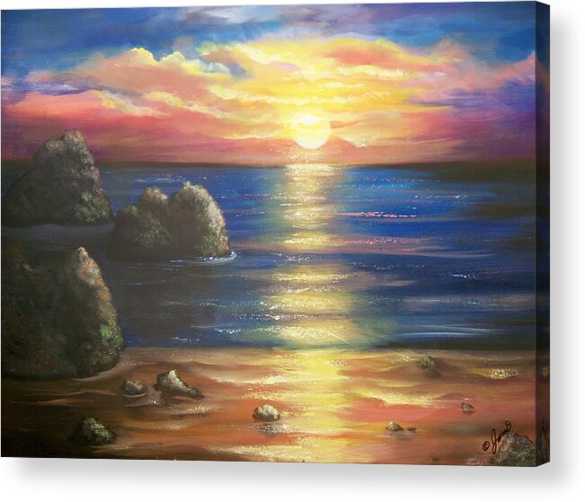 Sunset Acrylic Print featuring the painting Sunset Seascape by Joni McPherson