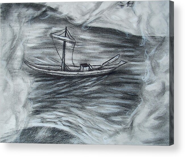 Barge Acrylic Print featuring the drawing The Barge by C Nick