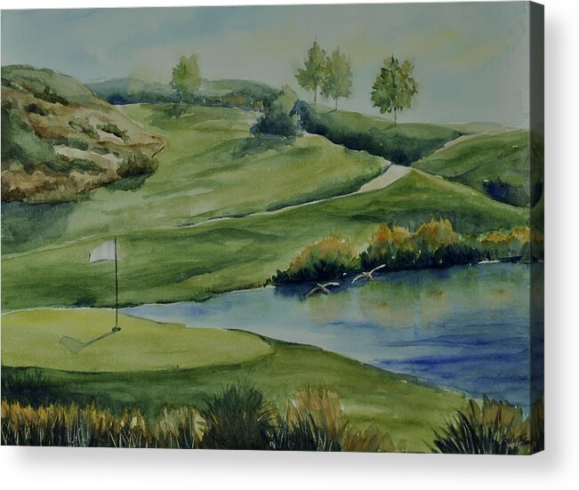 Golf Landscape Acrylic Print featuring the painting The Nature of Golf at TPC by Sandy Fisher