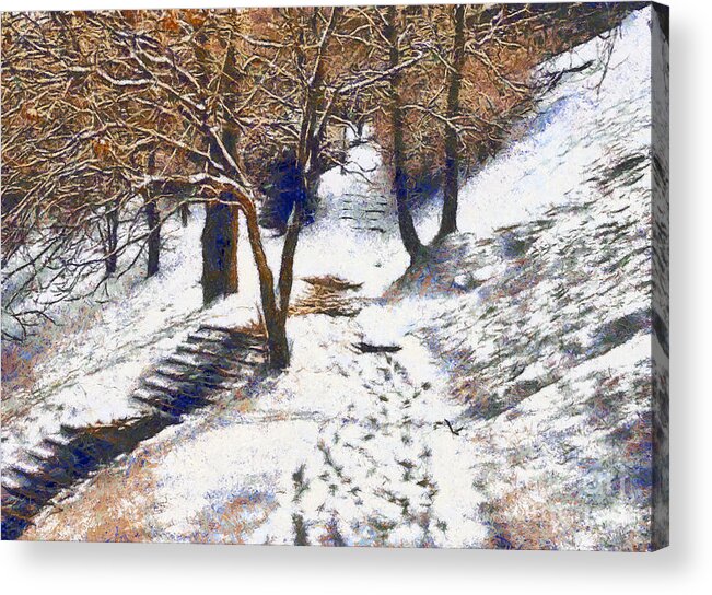 Odon Acrylic Print featuring the painting The winter park by Odon Czintos