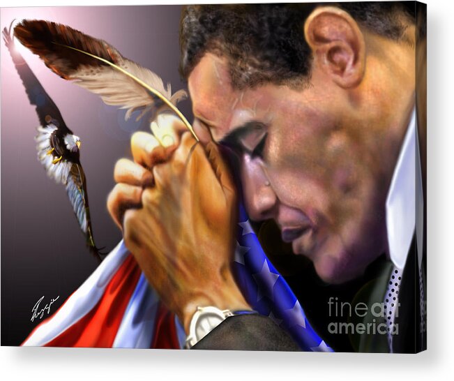 American Flag Acrylic Print featuring the painting They Shall Mount Up with Wings Like Eagles - President Obama by Reggie Duffie
