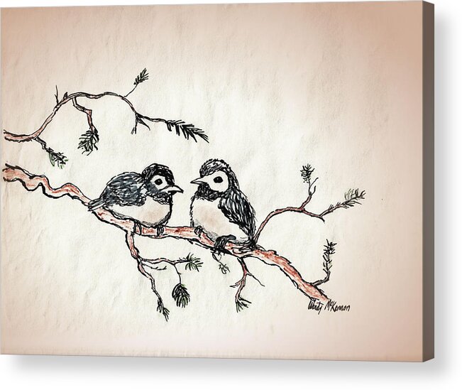 Colored Markers Acrylic Print featuring the drawing Two Birds by Wendy McKennon