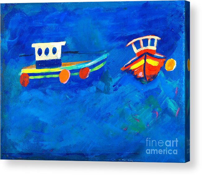 Painting Acrylic Print featuring the painting Two fishing boats at sea by Simon Bratt