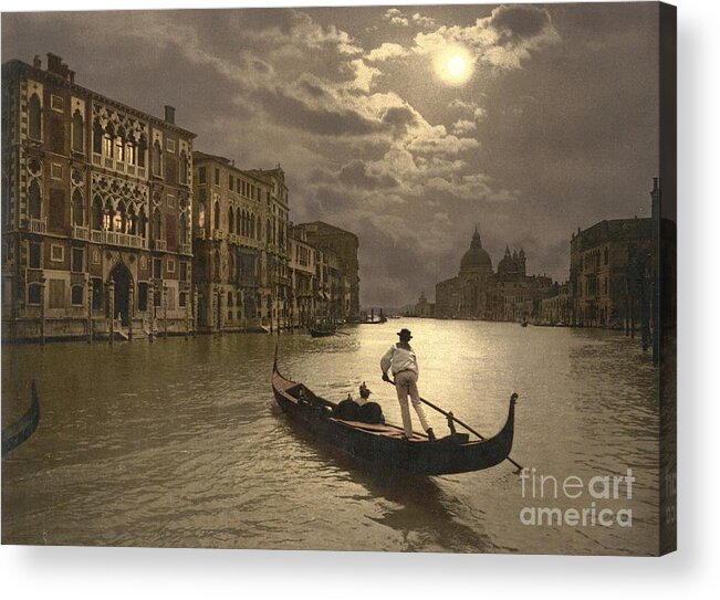 Venice Grand Canal By Moonlight Acrylic Print featuring the photograph Venice Grand Canal by Moonlight by Padre Art