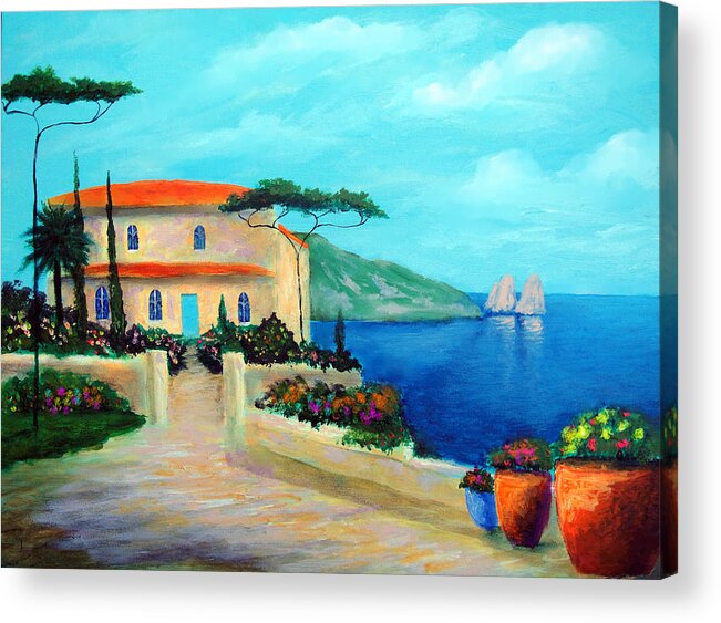Villa Of Amalfi Acrylic Print featuring the painting Villa Of Amalfi by Larry Cirigliano