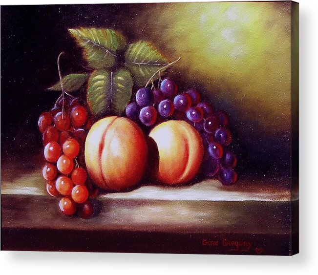 Grapes Acrylic Print featuring the painting Wee snack 2 by Gene Gregory