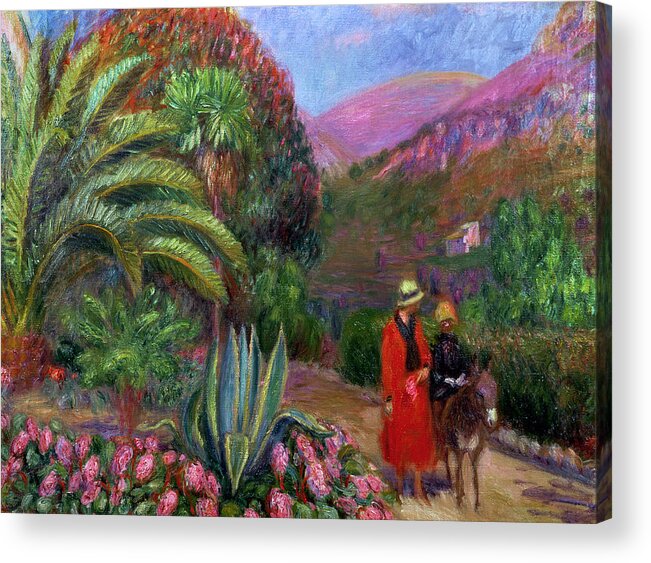Woman With Child On A Donkey Acrylic Print featuring the painting Woman with Child on a Donkey by William James Glackens