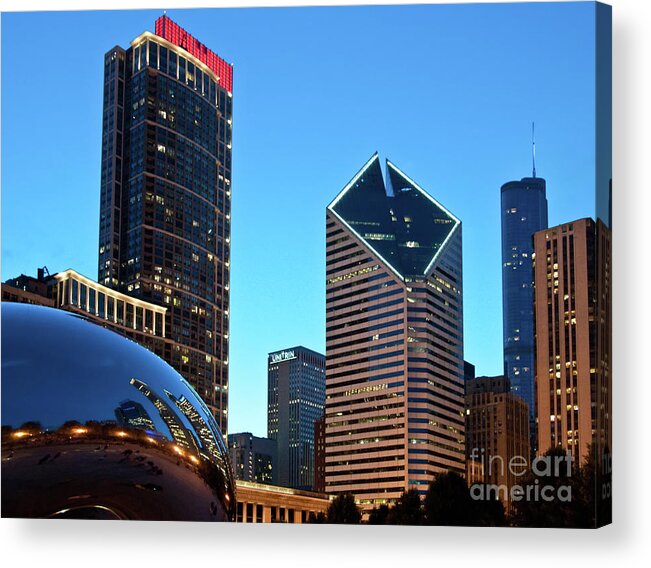 Bean Acrylic Print featuring the photograph A View from Millenium Park at Dusk by David Levin