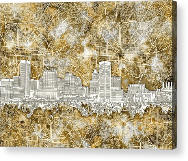 Baltimore Acrylic Print featuring the painting Baltimore Skyline Watercolor 13 #1 by Bekim M