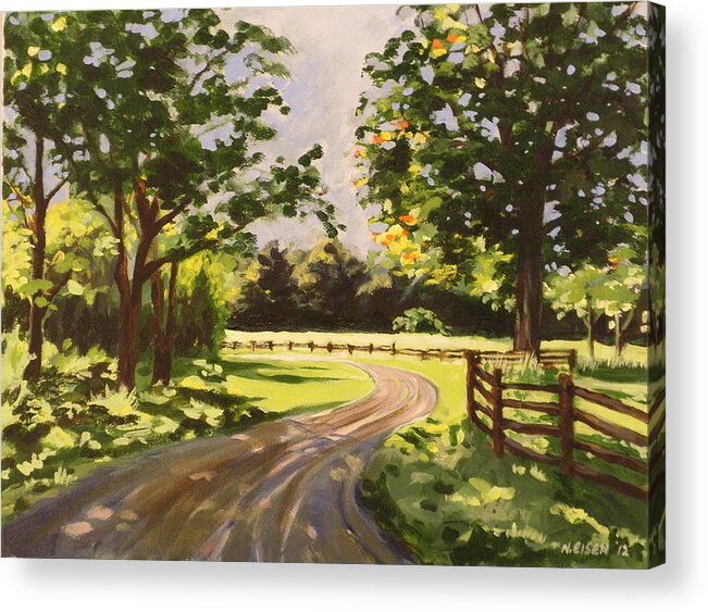 Landscape Acrylic Print featuring the painting Beyond The Fence #2 by Outre Art Natalie Eisen