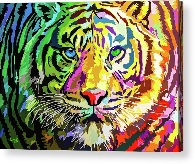 Feline Acrylic Print featuring the painting Colorful Tiger #2 by Anthony Mwangi