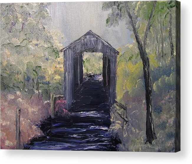 Trees Acrylic Print featuring the painting Covered Bridge 1 #1 by David Bartsch