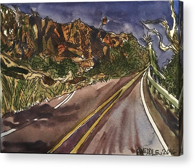 Landscape Acrylic Print featuring the painting Davis Mountains at Twilight by Angela Weddle