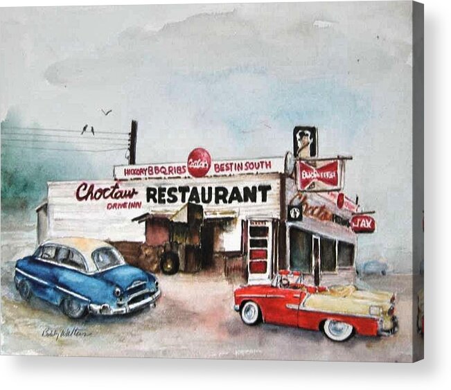 Old Restaurants Acrylic Print featuring the painting Elvis has left the building. #1 by Bobby Walters