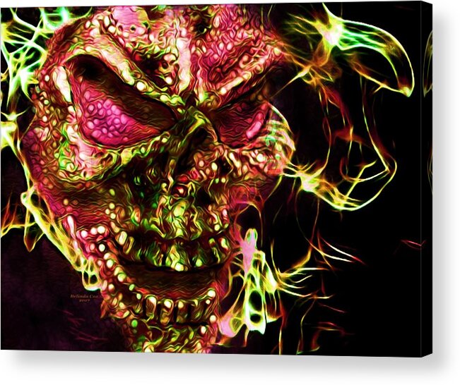 Digital Art Acrylic Print featuring the digital art Flaming Skull #1 by Artful Oasis