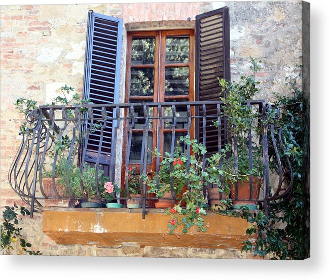 Pienza Acrylic Print featuring the photograph Pienza balcony #1 by Pat Purdy