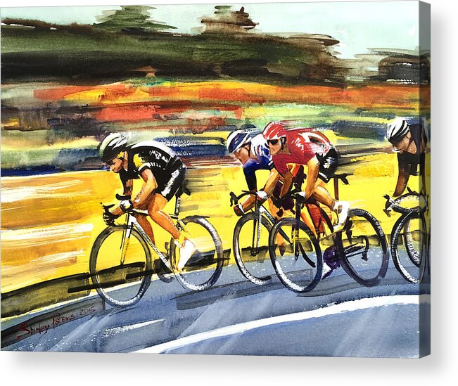 Cycling Acrylic Print featuring the painting Racing Le Tour #1 by Shirley Peters