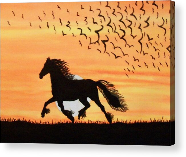 Orange Sky Acrylic Print featuring the painting Running In The Wind #1 by Connie Valasco