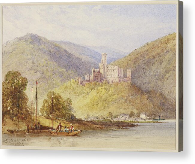 William Callow (1812-1908) Schloss Stolzenfels From The Banks Of The Lahn Dated 1887 Acrylic Print featuring the painting Schloss Stolzenfels from the banks of the Lahn #1 by MotionAge Designs