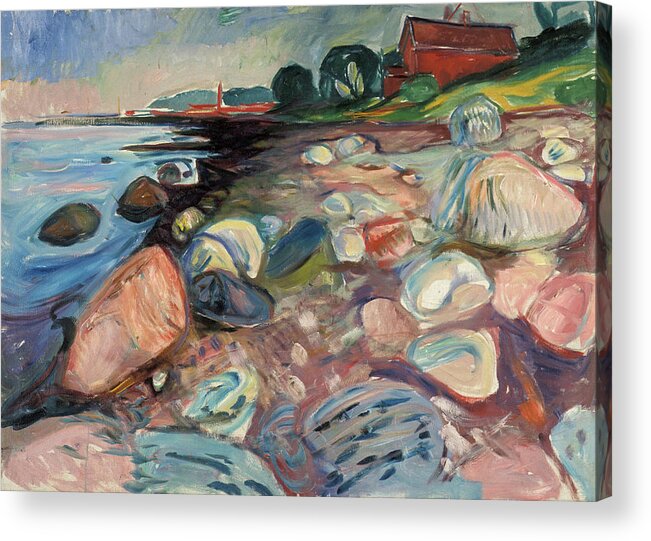 Edvard Munch Acrylic Print featuring the painting Shore with Red House #11 by Edvard Munch