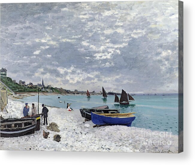 Coastal;french;rowing Boat;sailing;sainte Adresse; Boats Acrylic Print featuring the painting The Beach at Sainte Adresse by Claude Monet
