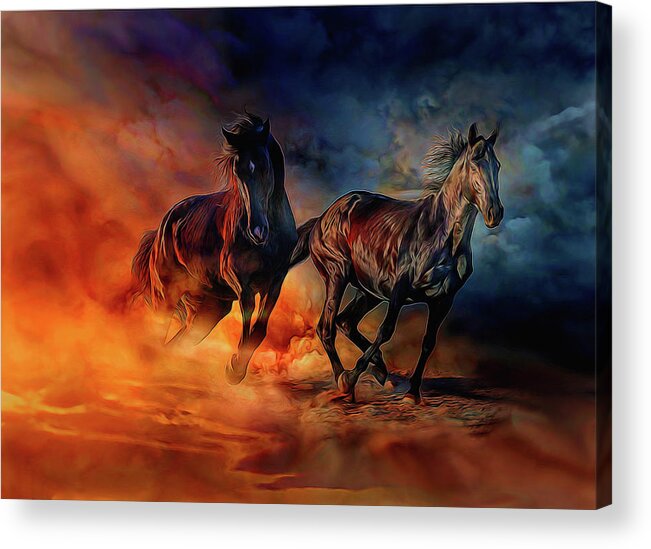 Horses Acrylic Print featuring the painting Two horses #1 by Lilia S