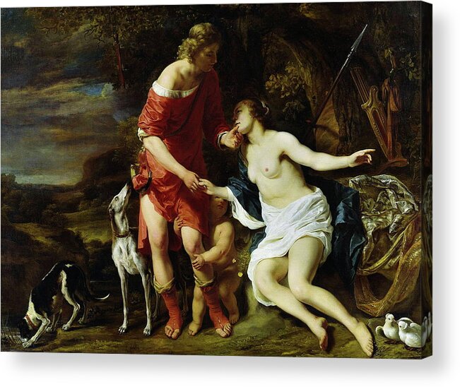 Venus Acrylic Print featuring the painting Venus and Adonis #1 by Ferdinand Bol