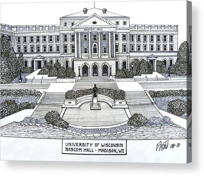 Pen And Ink College Buildings Drawings Acrylic Print featuring the drawing Wisconsin #1 by Frederic Kohli