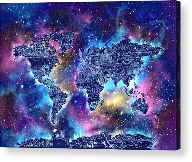 World Map Acrylic Print featuring the digital art World Map Galaxy 4 #1 by Bekim M