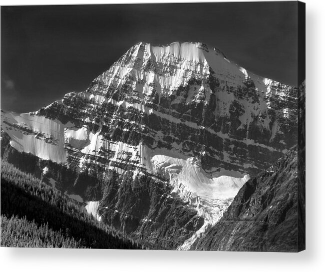 North Face Mt. Edith Cavell Acrylic Print featuring the photograph 103852 North Face Mt. Edith Cavell BW by Ed Cooper Photography