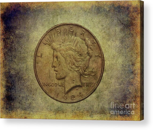 1924 Peace Silver Dollar Acrylic Print featuring the digital art 1924 Peace Silver Dollar by Randy Steele