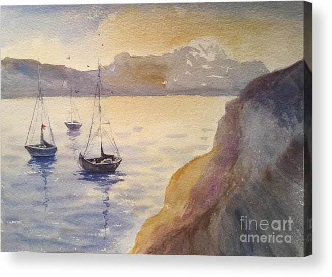 Boats Acrylic Print featuring the painting 3 Boats by Watercolor Meditations