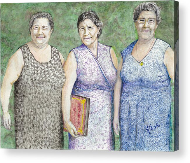 Sisters Acrylic Print featuring the drawing 3 Sisters by Albert Puskaric