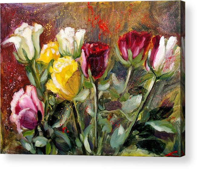 Roses Acrylic Print featuring the painting Roses #1 by Elena Sokolova